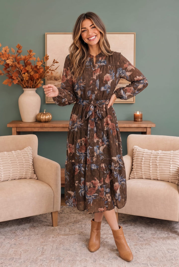 Autumn Garden Floral Midi Dress - Nikki &amp; Co. Boutique