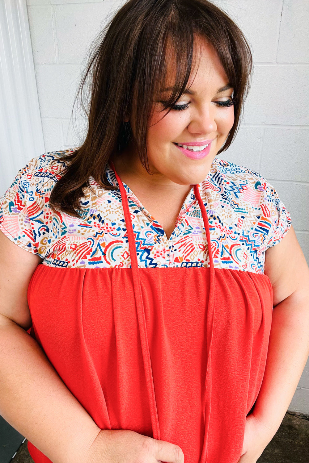 Red Boho Print Tie Neck Dolman Tops | Nikki &amp; Co. Boutique