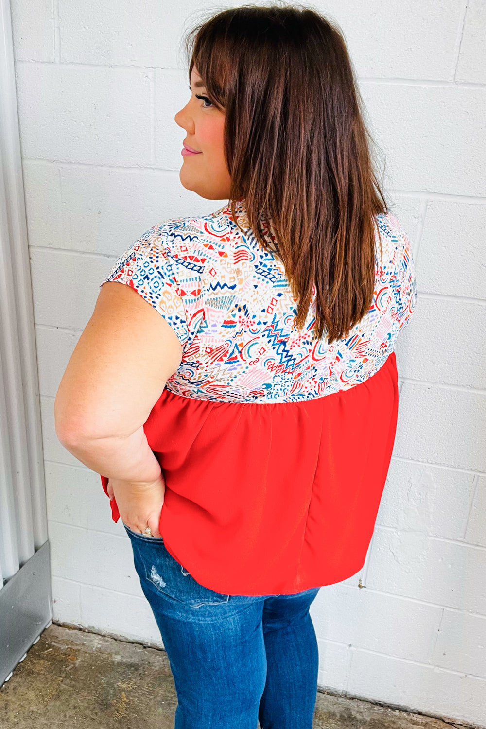Red Boho Print Tie Neck Dolman Tops | Nikki &amp; Co. Boutique