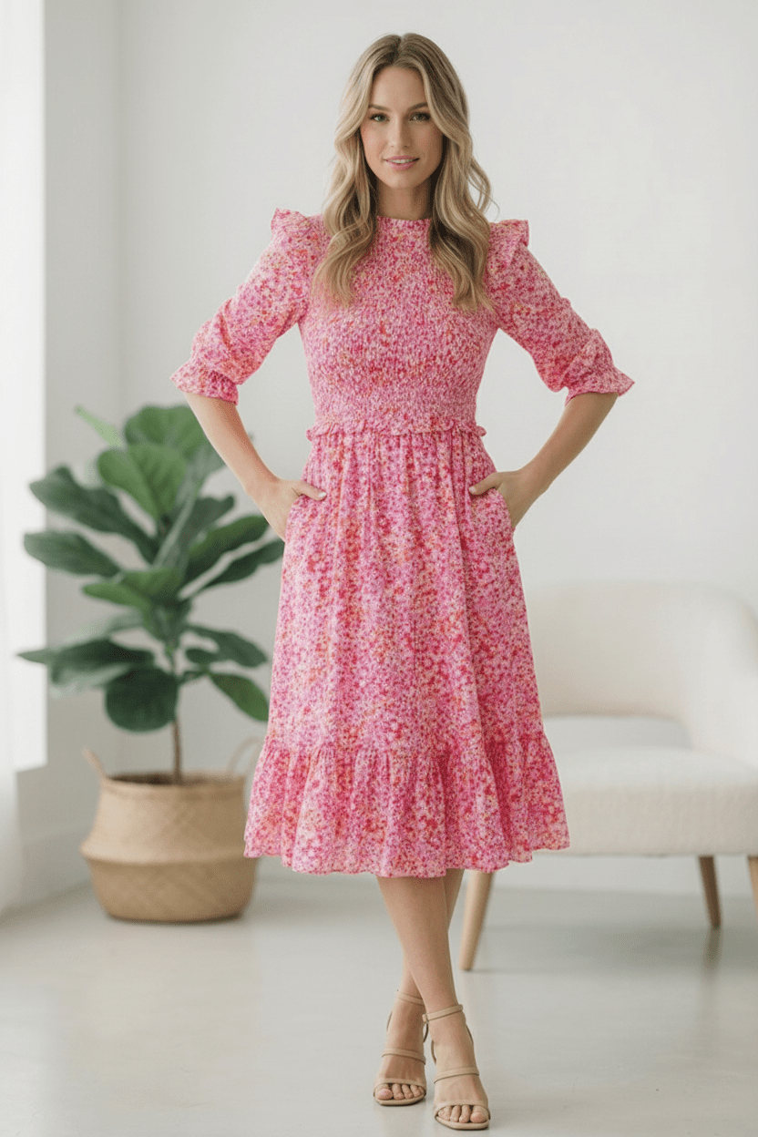 Be My Spring Sweetie Pink Floral Smocked Dress | Nikki &amp; Co. Boutique