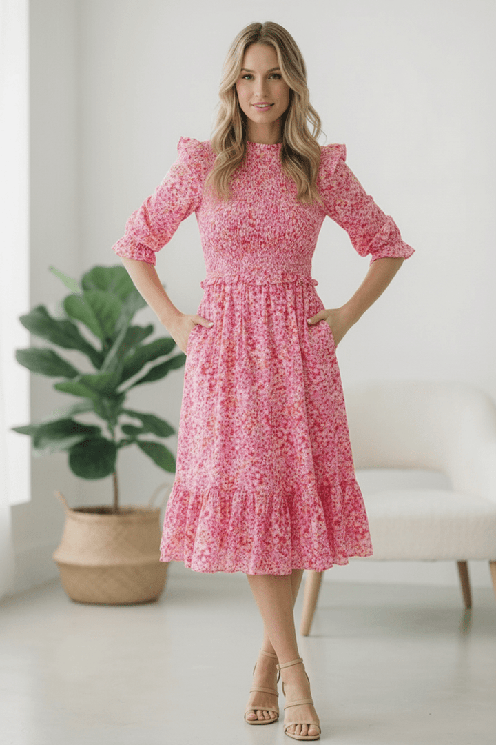 Be My Spring Sweetie Pink Floral Smocked Dress | Nikki &amp; Co. Boutique