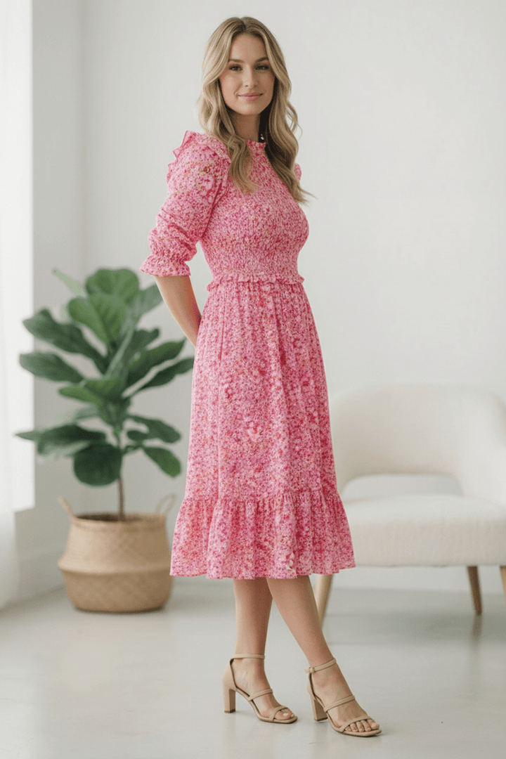 Be My Spring Sweetie Pink Floral Smocked Dress | Nikki &amp; Co. Boutique