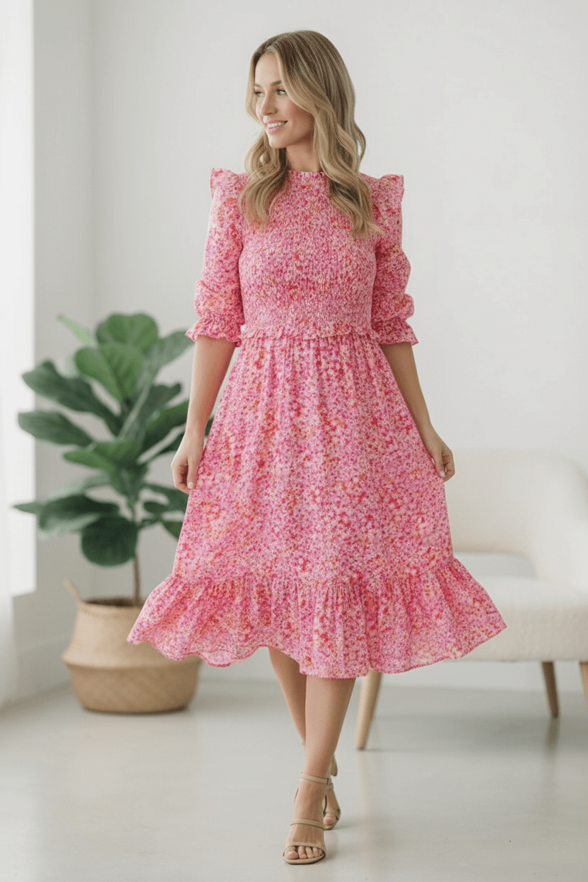 Be My Spring Sweetie Pink Floral Smocked Dress | Nikki &amp; Co. Boutique