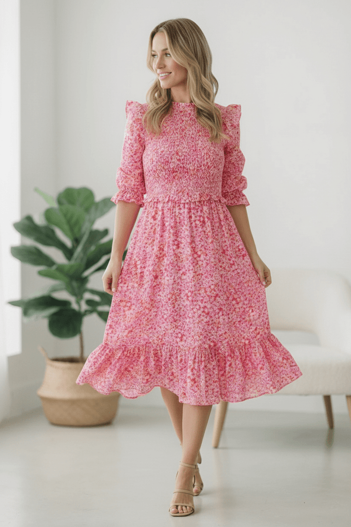 Be My Spring Sweetie Pink Floral Smocked Dress | Nikki &amp; Co. Boutique