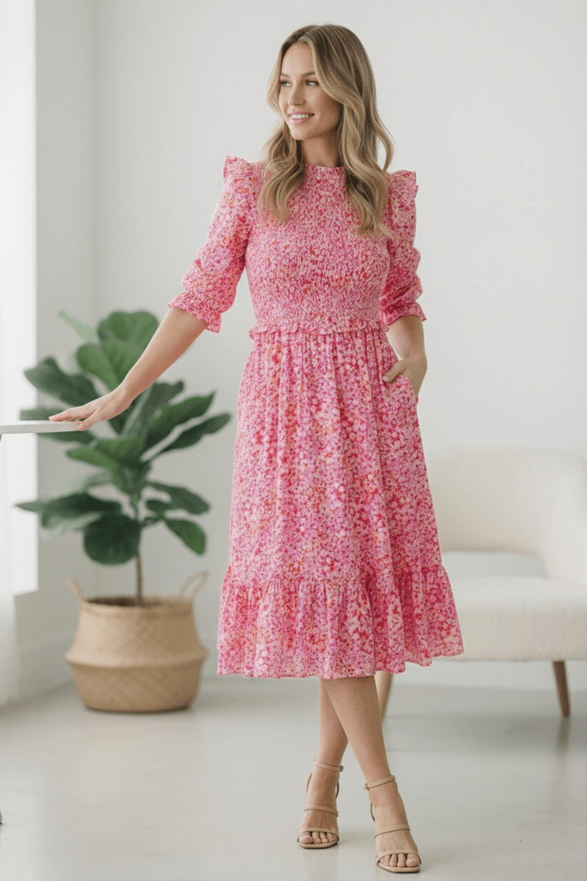 Be My Spring Sweetie Pink Floral Smocked Dress | Nikki &amp; Co. Boutique