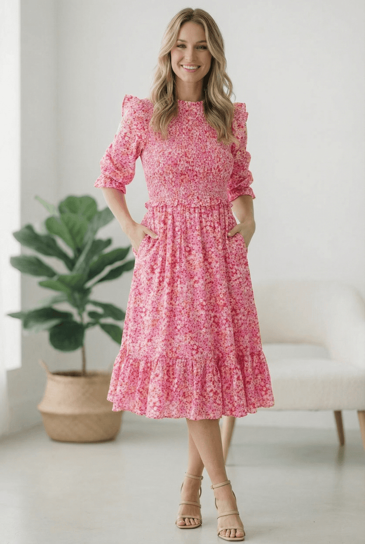 Be My Spring Sweetie Pink Floral Smocked Dress | Nikki &amp; Co. Boutique