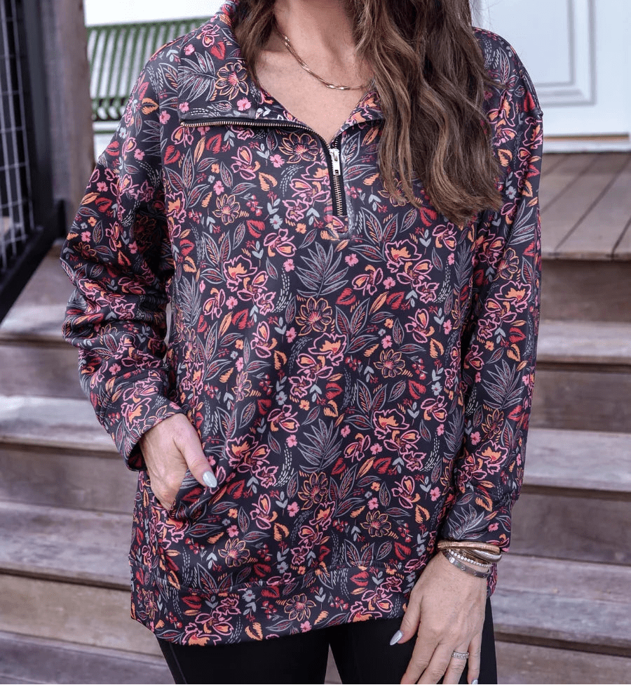 Jess Lea Fall Fiesta Floral Quarter-Zip Pullover (NP) - Nikki &amp; Co. Boutique