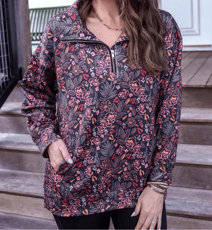 Jess Lea Fall Fiesta Floral Quarter-Zip Pullover (NP) - Nikki &amp; Co. Boutique