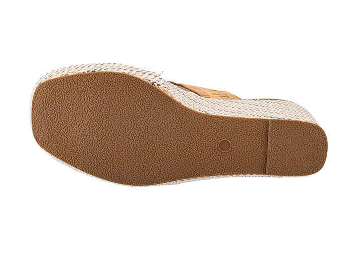 Brown sandal sole with textured edge on a white background