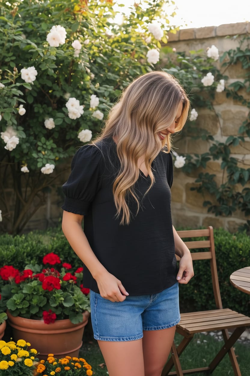 Bloom &amp; Unwind Black Puff Sleeve Top
