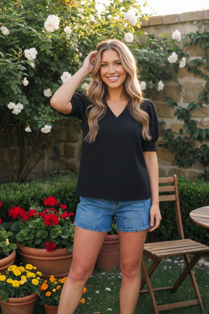 Bloom &amp; Unwind Black Puff Sleeve Top