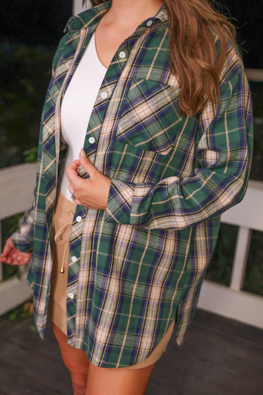 Lola Flannel Tunic Top - Navy and Green (NP) - Nikki &amp; Co. Boutique