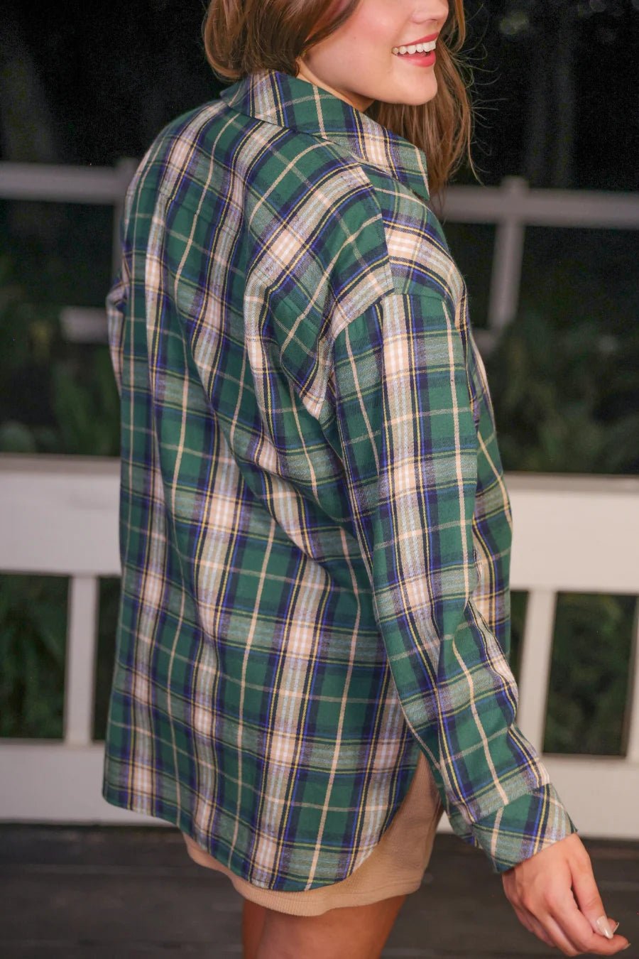 Lola Flannel Tunic Top - Navy and Green (NP) - Nikki &amp; Co. Boutique