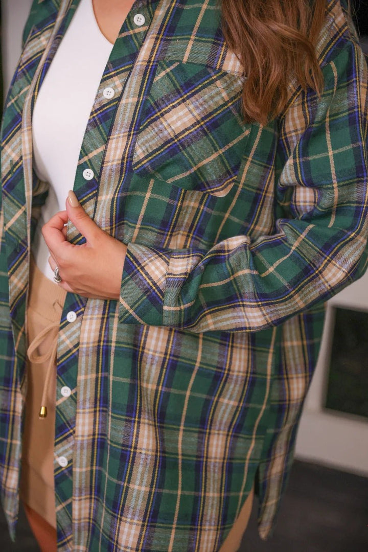 Lola Flannel Tunic Top - Navy and Green (NP) - Nikki &amp; Co. Boutique