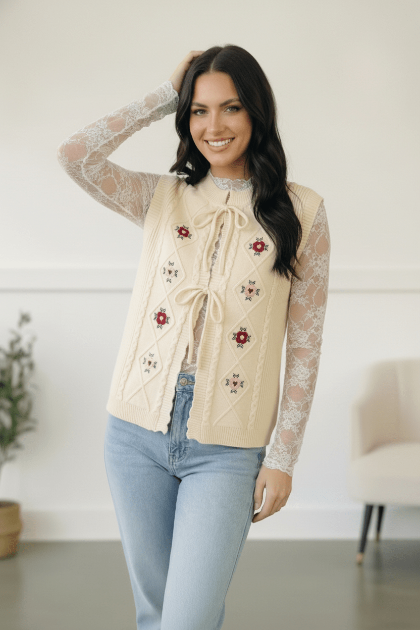 Sweetheart Stitch Embroidered Vest | Nikki &amp; Co. Boutique