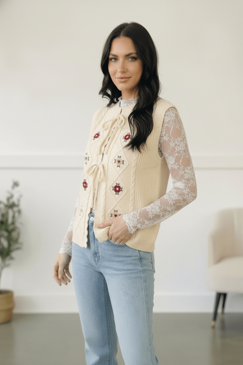 Sweetheart Stitch Embroidered Vest | Nikki &amp; Co. Boutique
