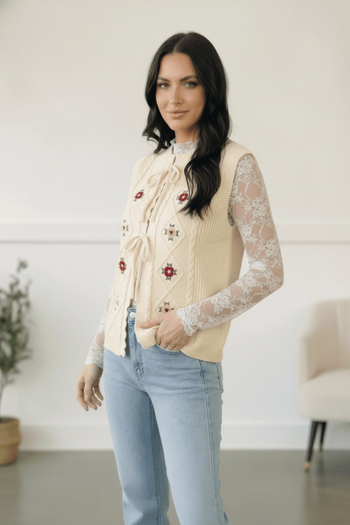 Sweetheart Stitch Embroidered Vest | Nikki &amp; Co. Boutique