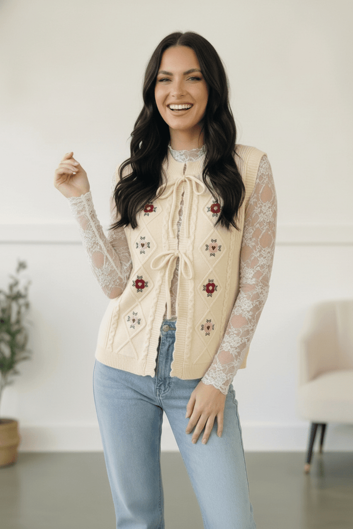 Sweetheart Stitch Embroidered Vest | Nikki &amp; Co. Boutique