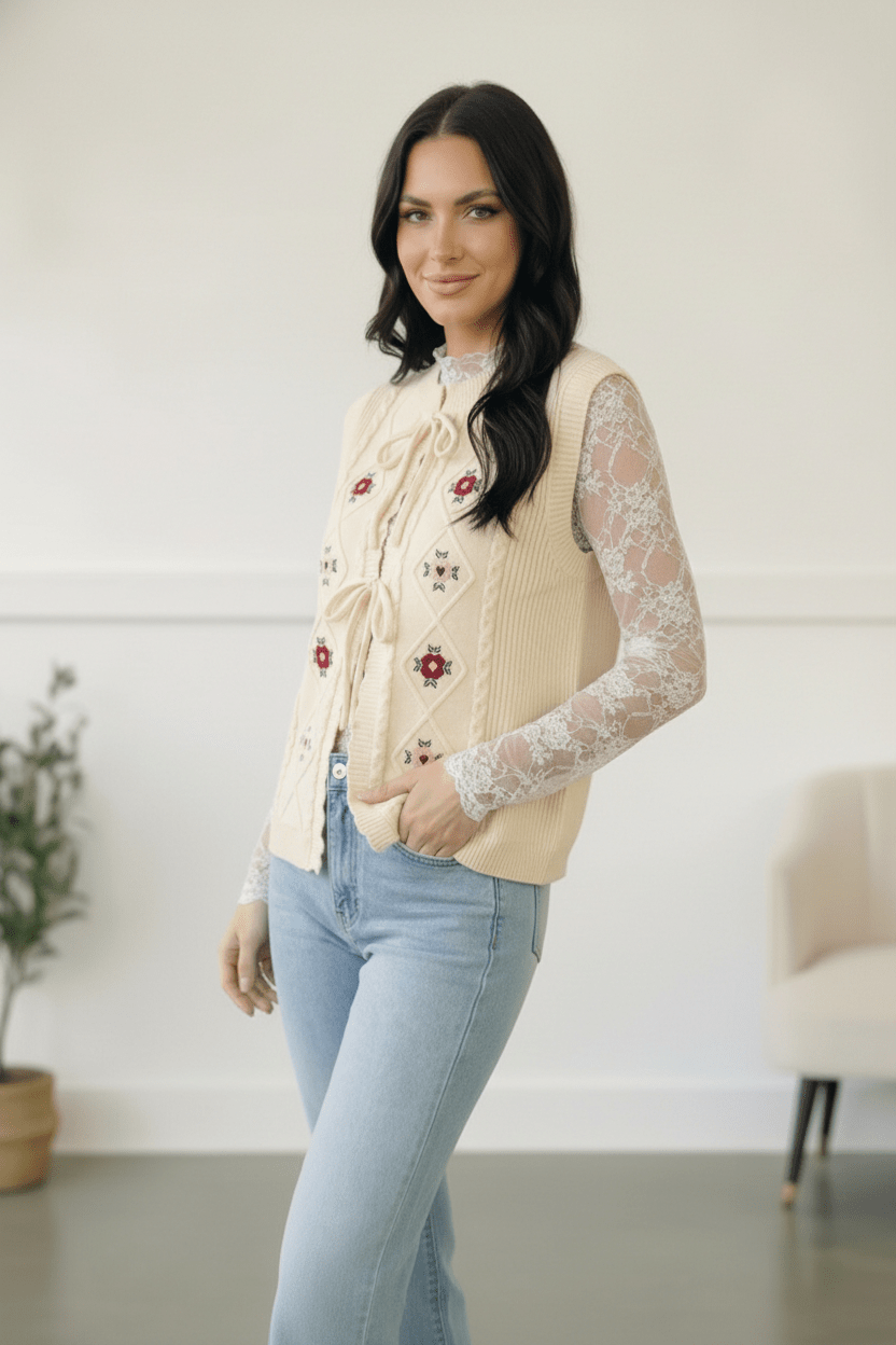 Sweetheart Stitch Embroidered Vest | Nikki &amp; Co. Boutique