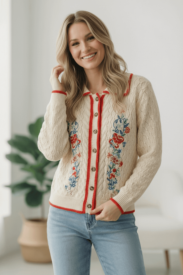 Vintage Blooms Embroidered Cardigan - Nikki &amp; Co. Boutique