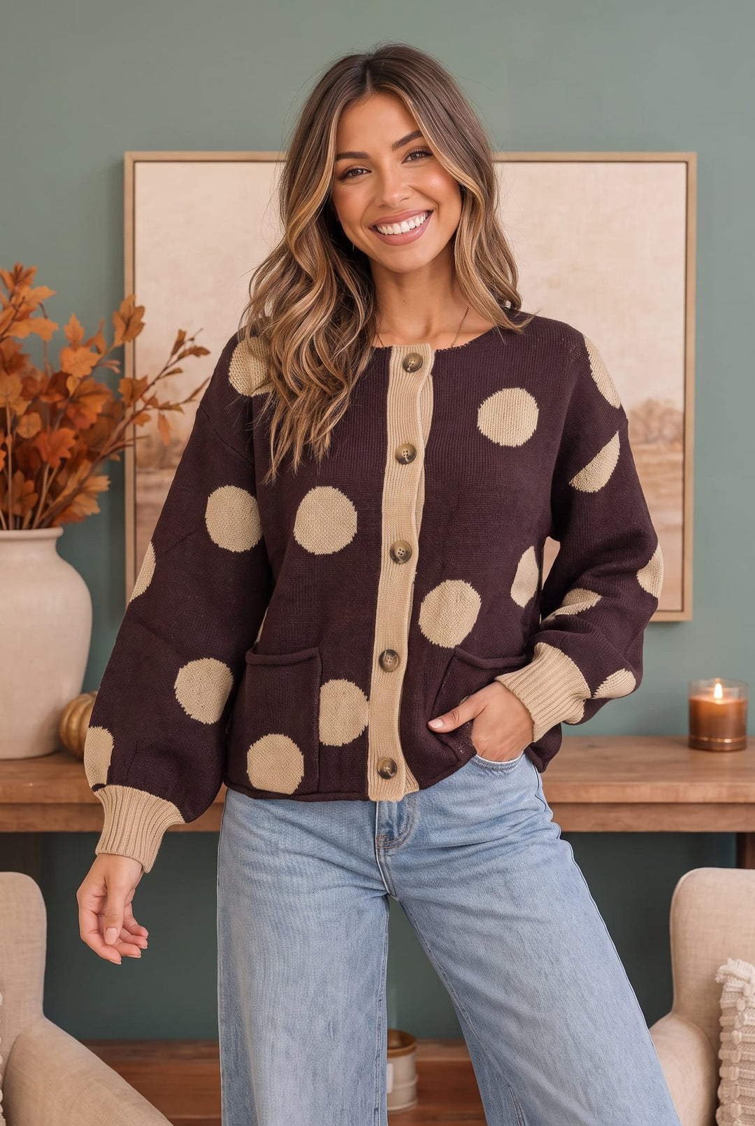 Dotty For You Chocolate Polka Dot Knit Cardigan - Nikki &amp; Co. Boutique