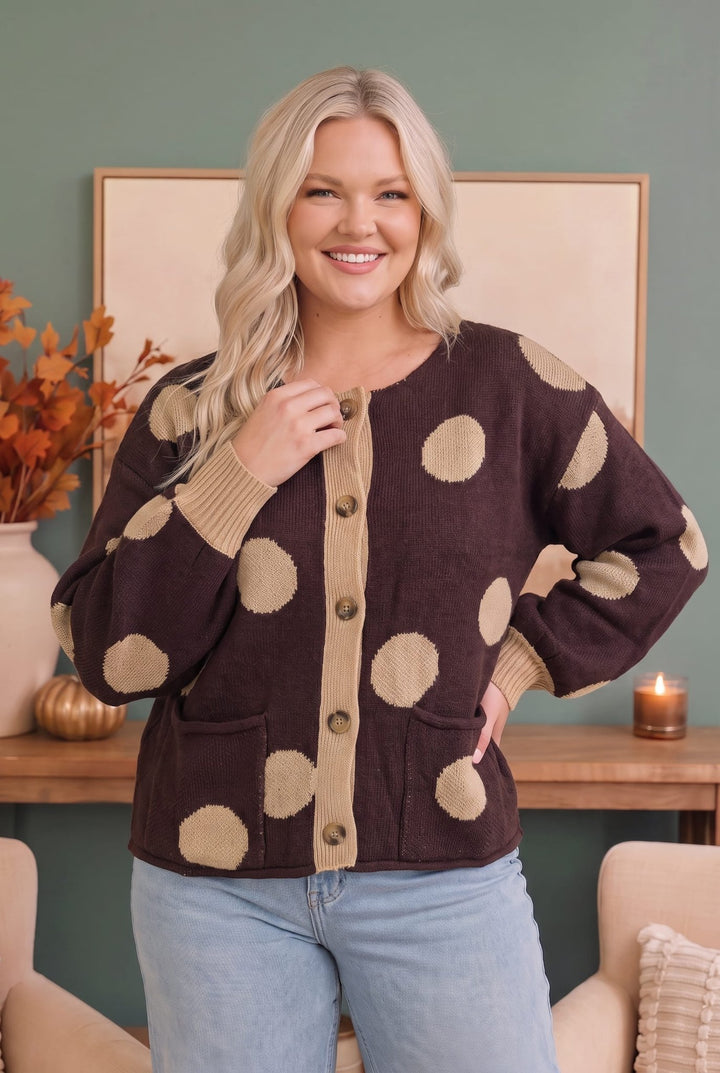 Dotty For You Chocolate Polka Dot Knit Cardigan - Nikki &amp; Co. Boutique