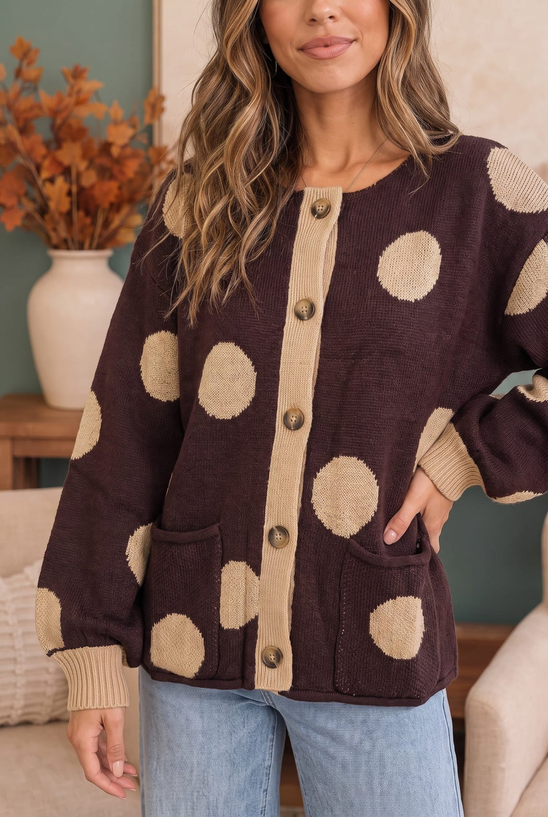 Dotty For You Chocolate Polka Dot Knit Cardigan - Nikki &amp; Co. Boutique