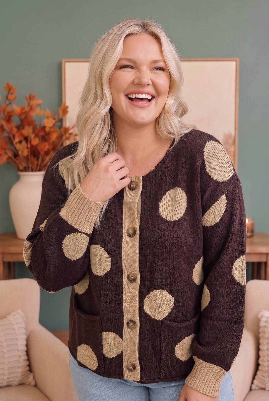 Dotty For You Chocolate Polka Dot Knit Cardigan - Nikki &amp; Co. Boutique