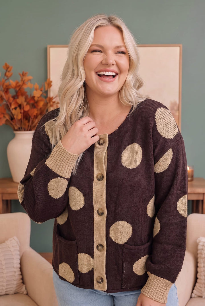 Dotty For You Chocolate Polka Dot Knit Cardigan - Nikki &amp; Co. Boutique