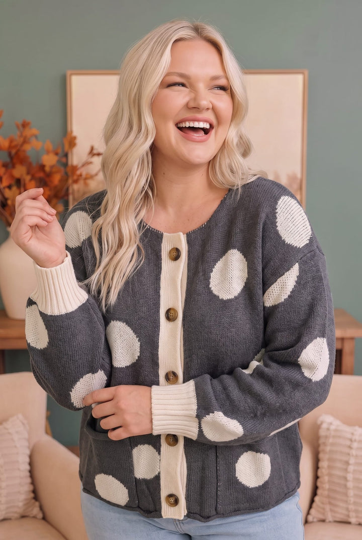 Dotty For You Charcoal Polka Dot Knit Cardigan - Nikki &amp; Co. Boutique
