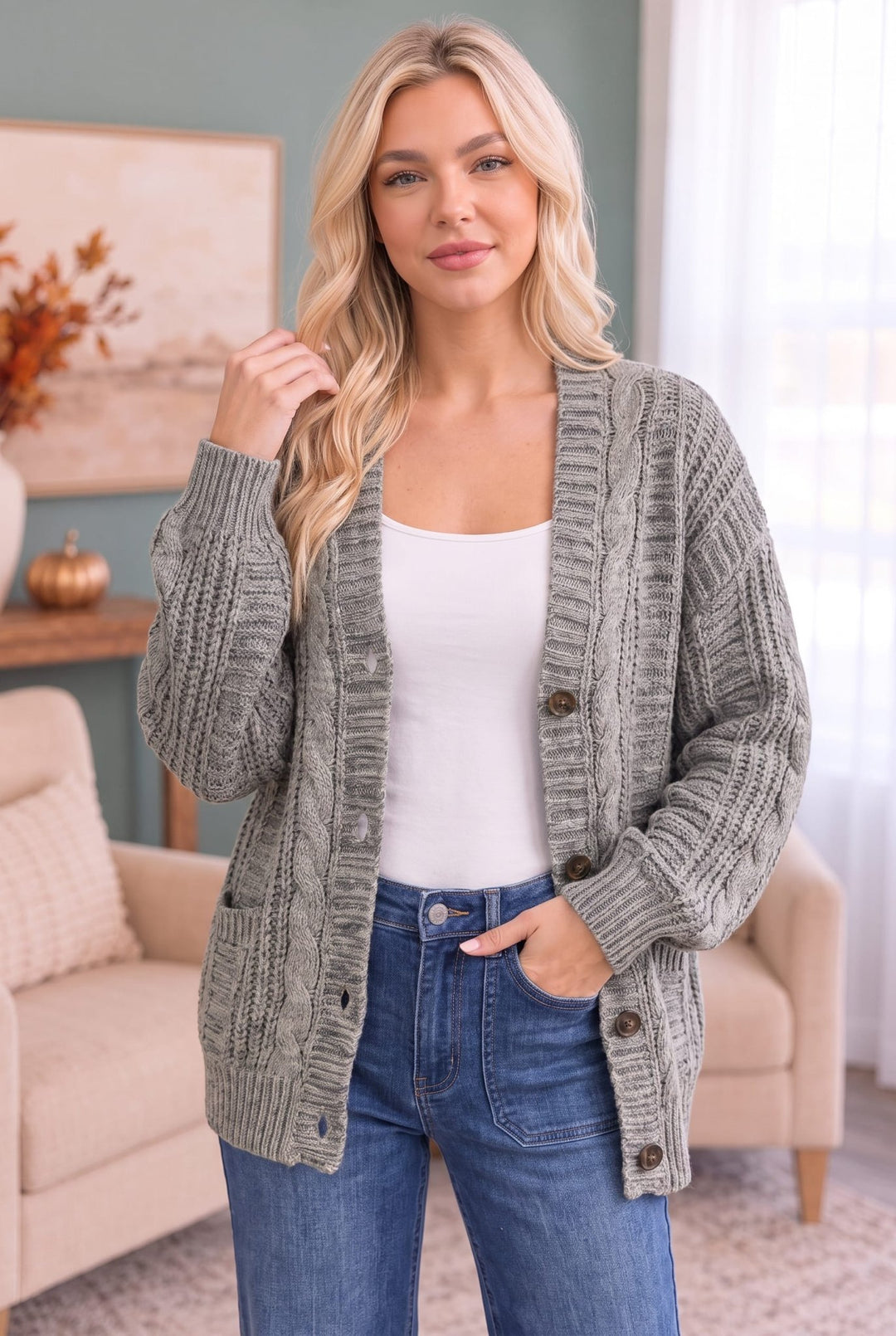 Beach Bonfire Button Down Cardigan in Olive - Nikki &amp; Co. Boutique