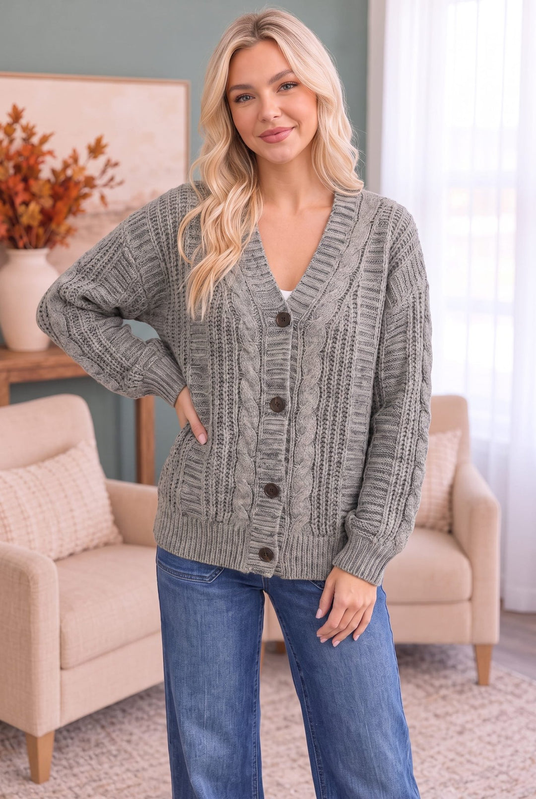 Beach Bonfire Button Down Cardigan in Olive - Nikki &amp; Co. Boutique
