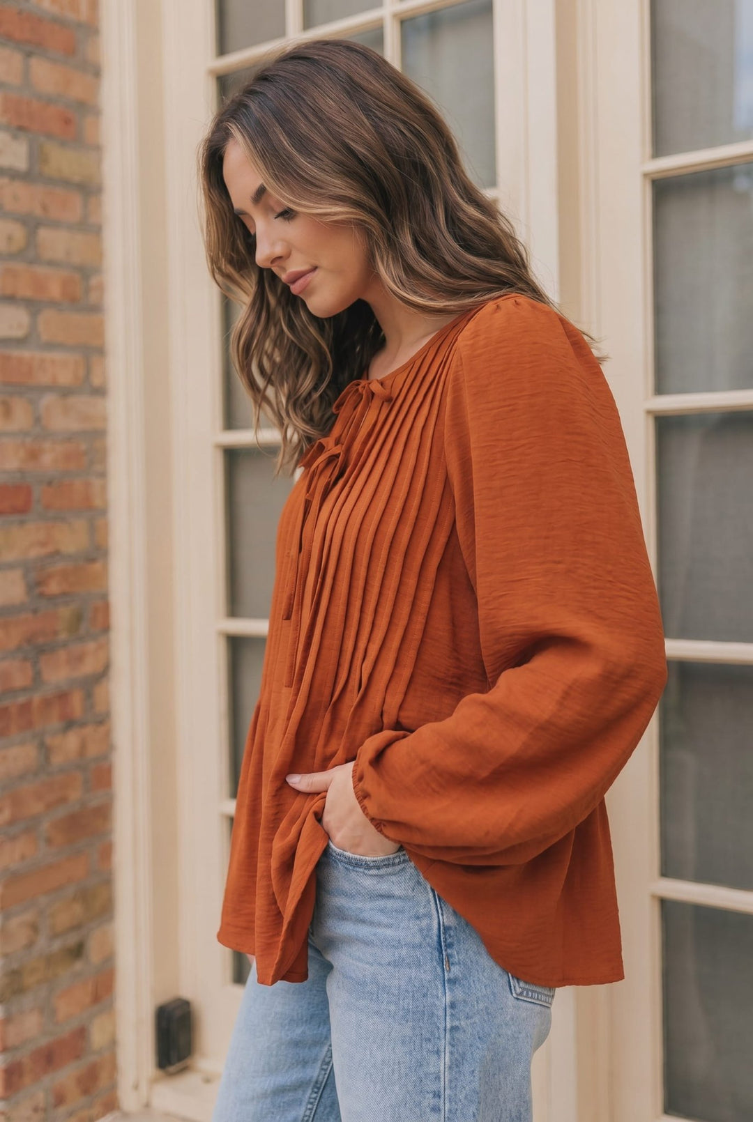 Sipping Apple Cider Tie Neck Blouse - Nikki &amp; Co. Boutique