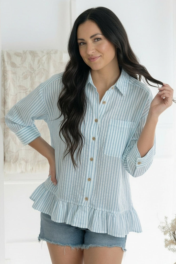 Pretty Please Blue Peplum Blouse | Nikki &amp; Co. Boutique