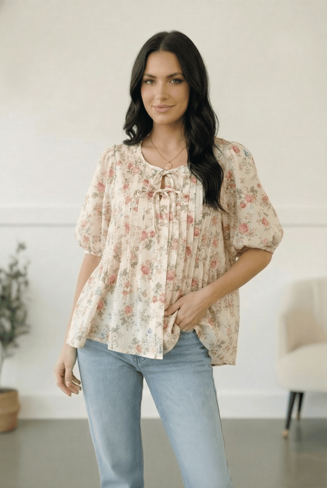 With a Rosy Glow Cream Pleated Top | Nikki &amp; Co. Boutique