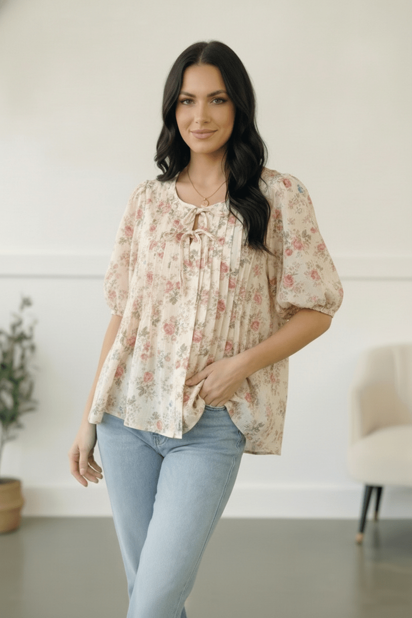 With a Rosy Glow Cream Pleated Top | Nikki &amp; Co. Boutique