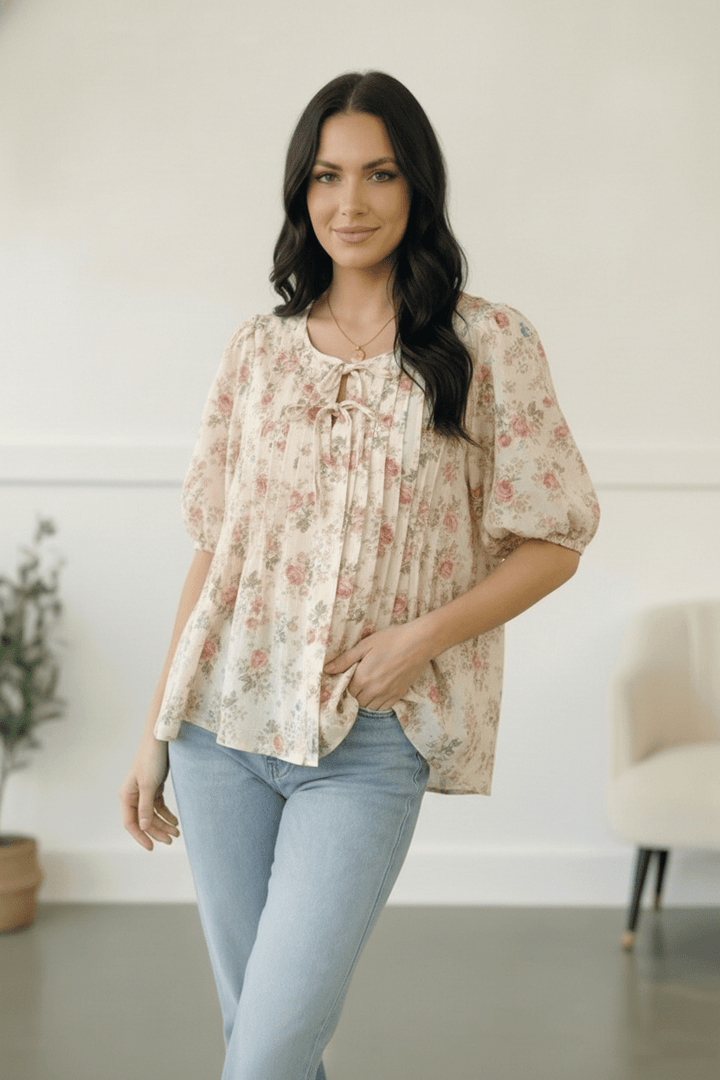 With a Rosy Glow Cream Pleated Top | Nikki &amp; Co. Boutique