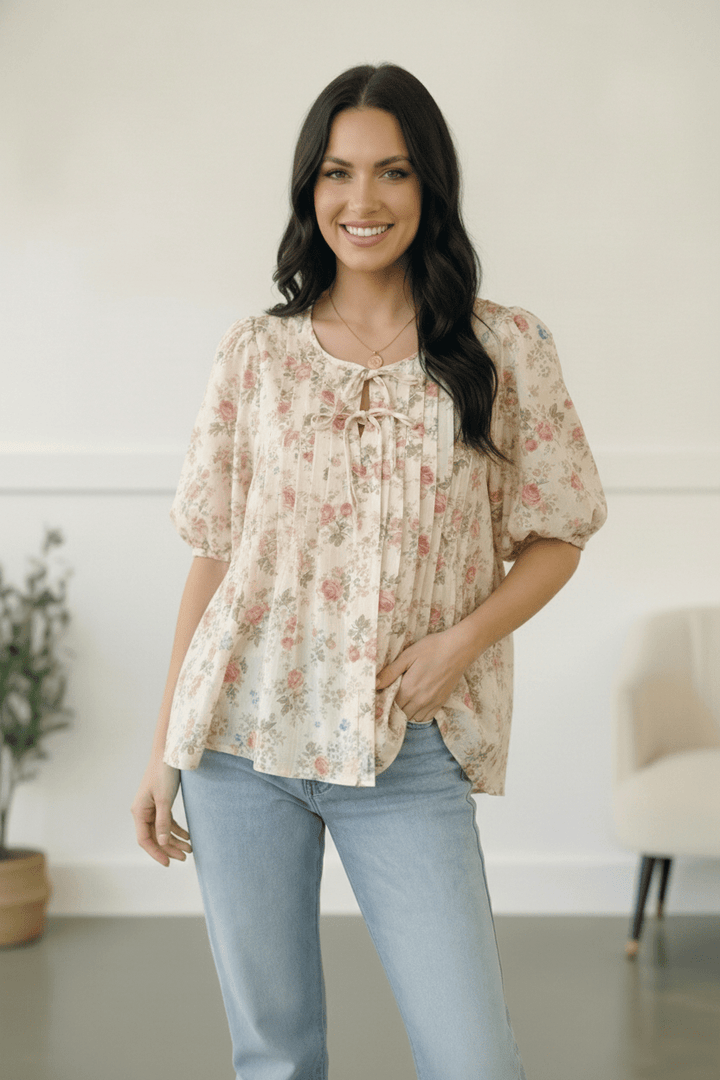 With a Rosy Glow Cream Pleated Top | Nikki &amp; Co. Boutique