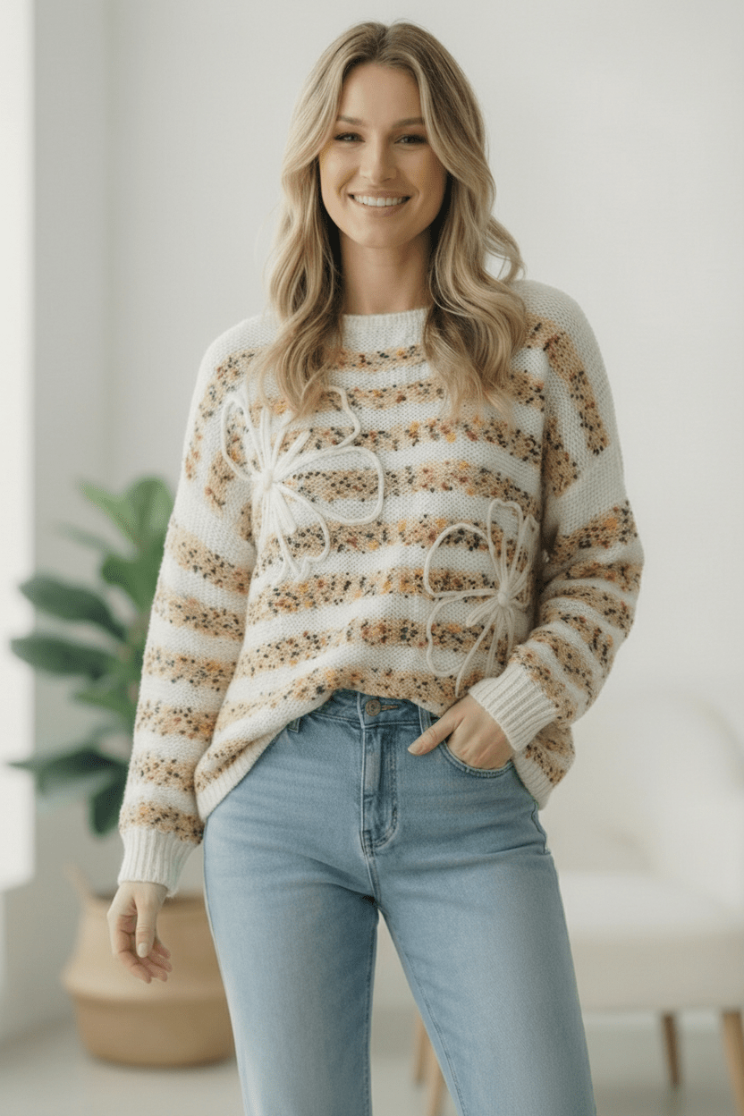 Daisy's for Days 3D Flower Long Sleeve Sweater | Nikki & Co. Boutique