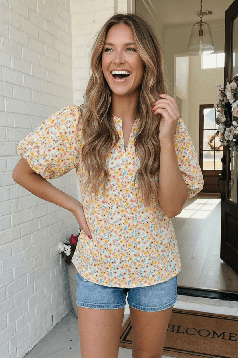 Sunny Garden Floral Puff Sleeve Top - Nikki &amp; Co. Boutique