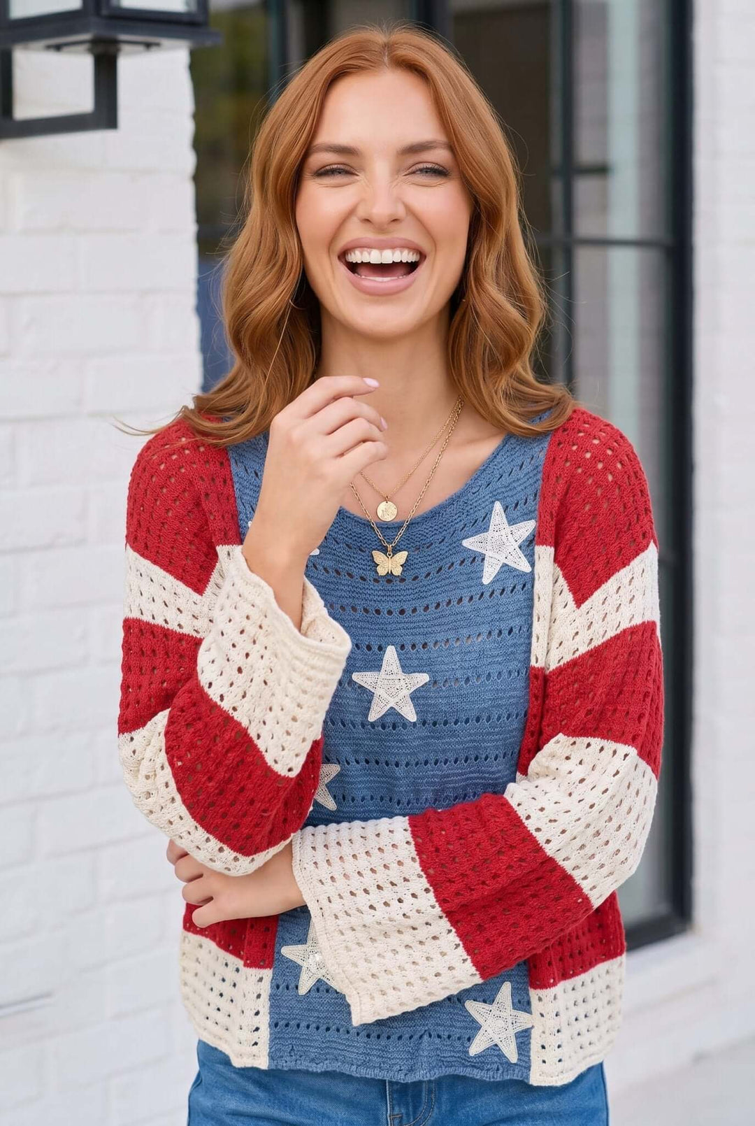Stars and Stripes Crochet Sweater - Nikki &amp; Co. Boutique