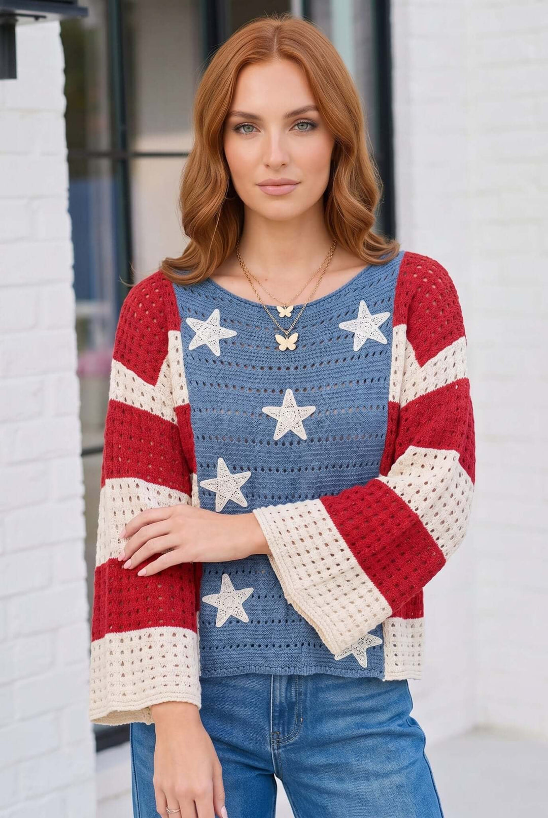 Stars and Stripes Crochet Sweater - Nikki &amp; Co. Boutique
