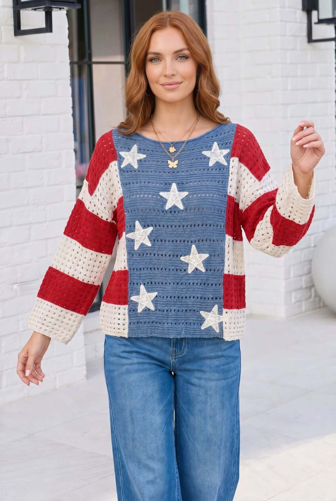 Stars and Stripes Crochet Sweater - Nikki &amp; Co. Boutique