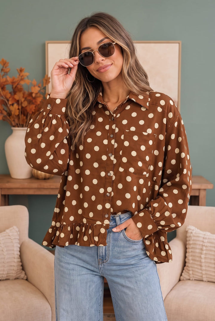 Spotted in Style Polka Dot Ruffle Blouse - Nikki &amp; Co. Boutique