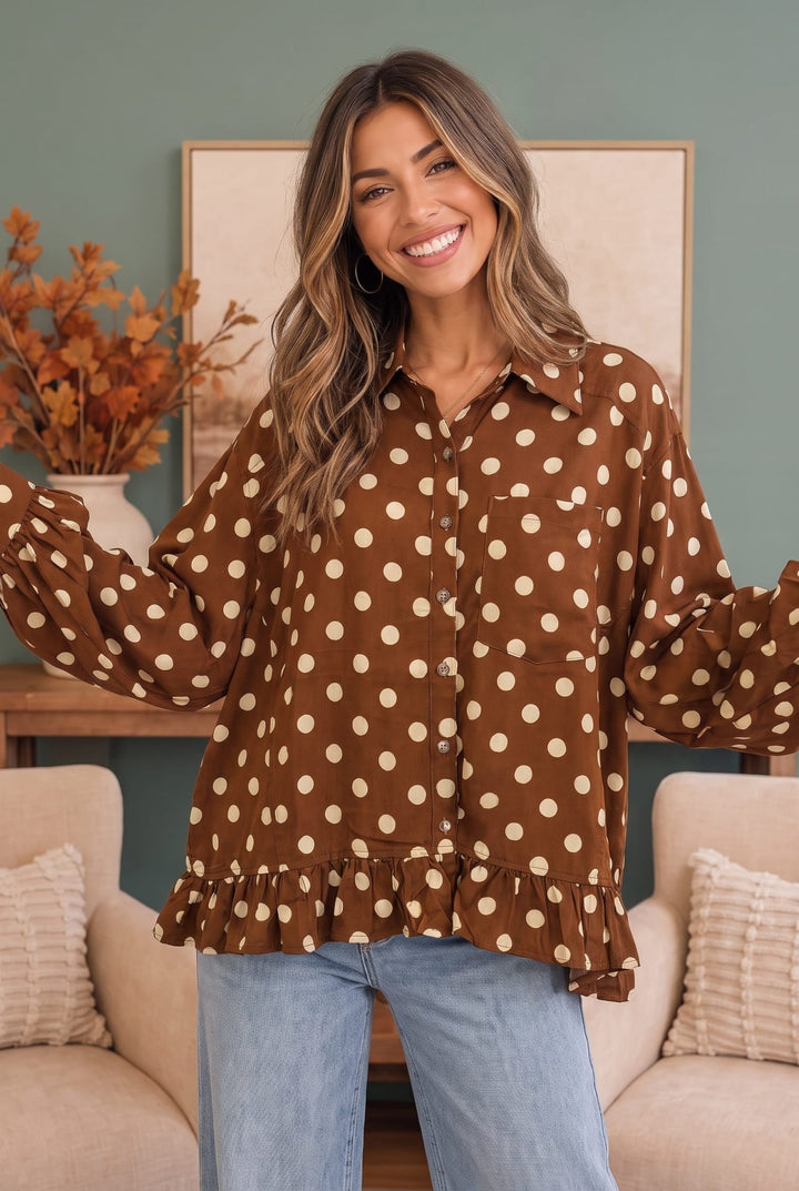 Spotted in Style Polka Dot Ruffle Blouse - Nikki &amp; Co. Boutique