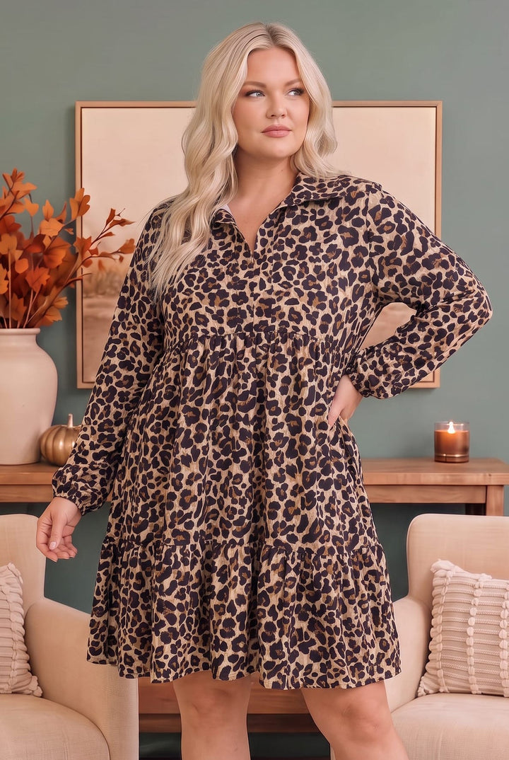 Haptics Leopard Print Collared Tiered Mini Dress - Nikki &amp; Co. Boutique