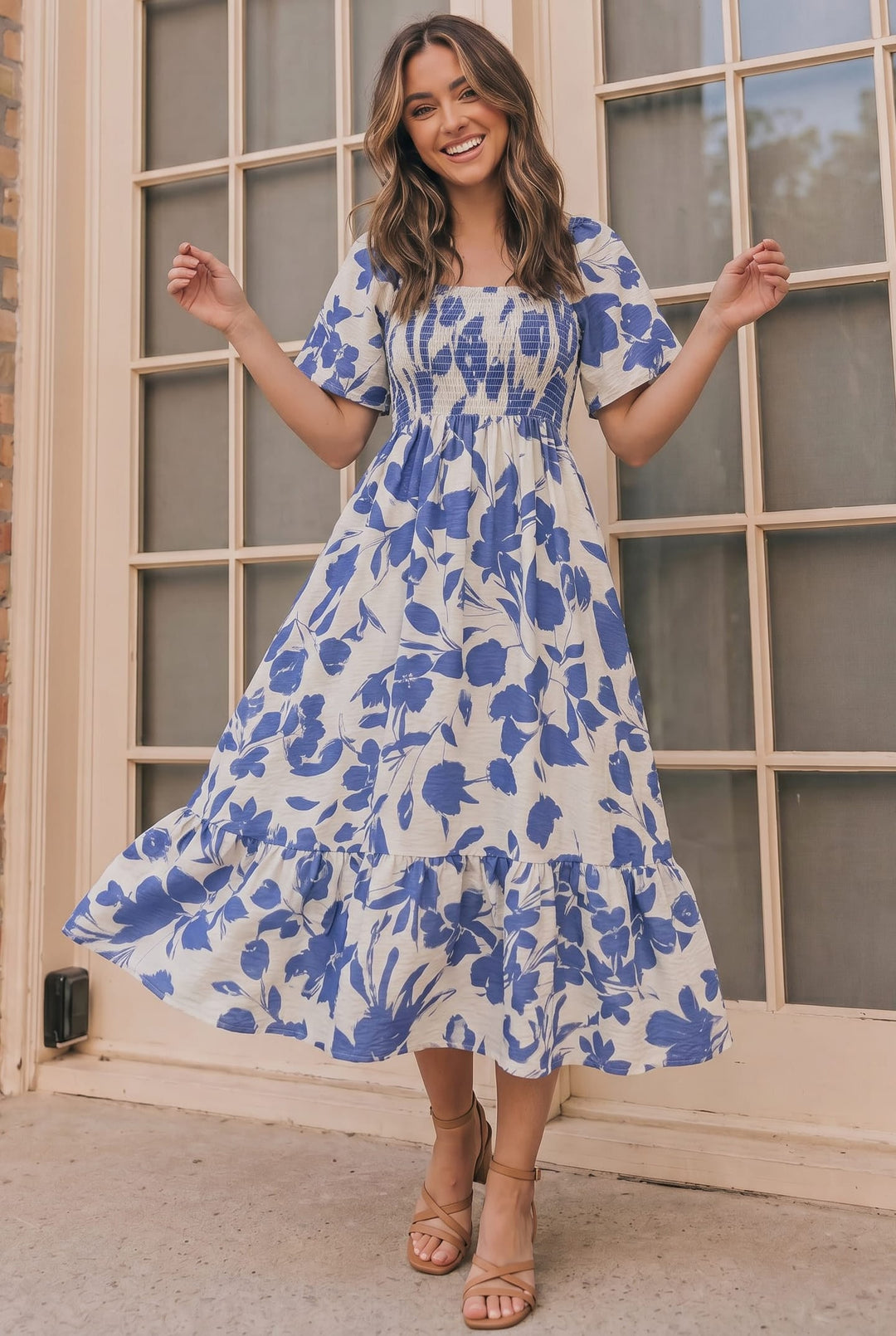 Blue Blooms &amp; Sunshine Midi Dress