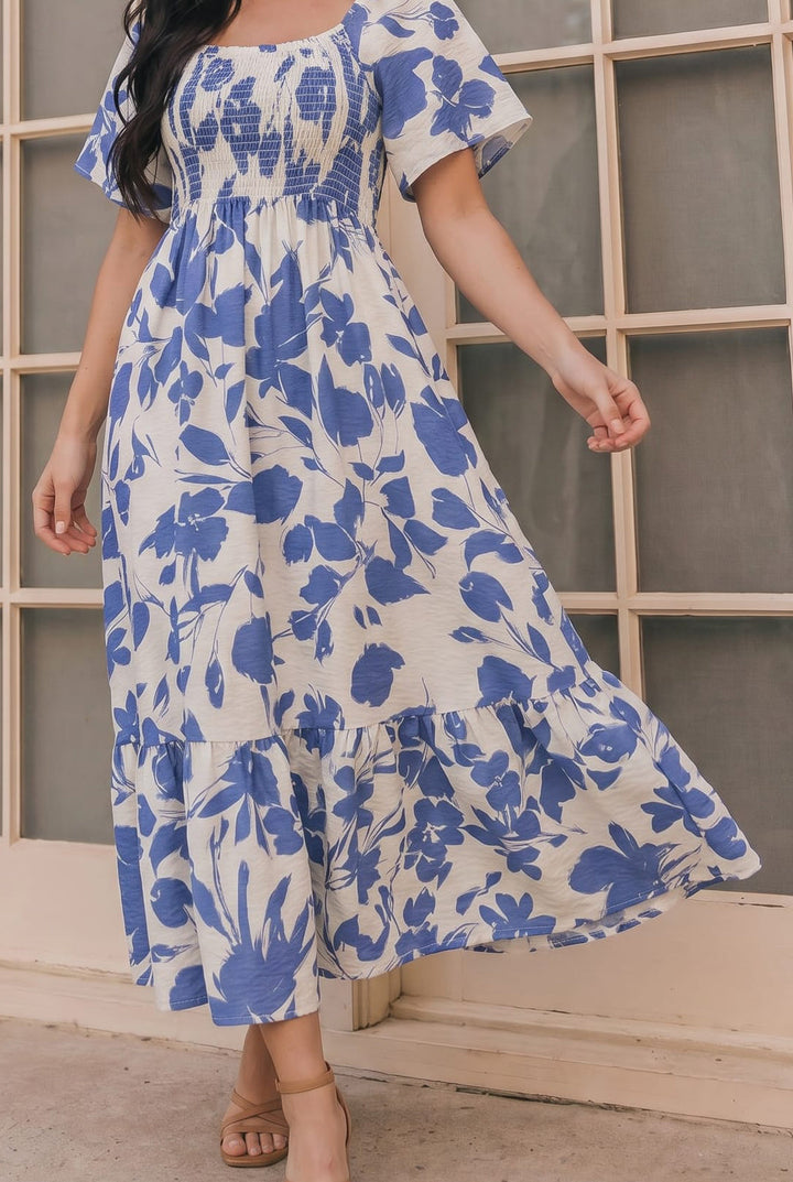 Blue Blooms &amp; Sunshine Midi Dress