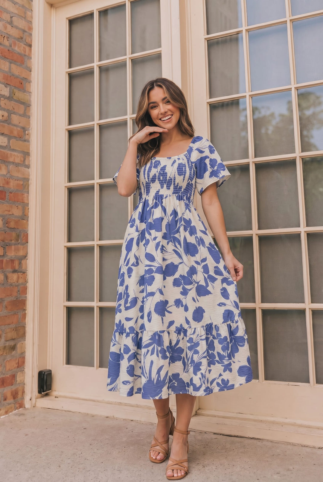 Blue Blooms &amp; Sunshine Midi Dress