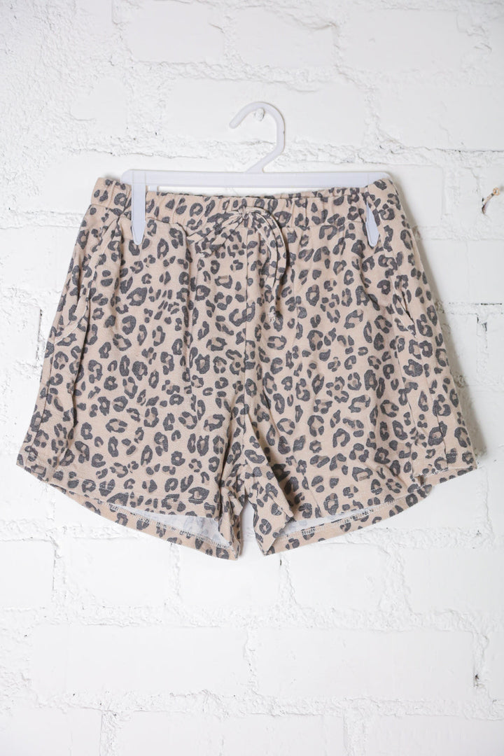 Be Bold Taupe Animal Print French Terry Pocket Shorts | Nikki &amp; Co. Boutique